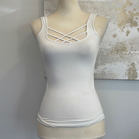 Tops - Lycra Fitted Criss Cross Neck‎ Tank Top